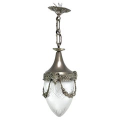Art Nouveau Nickel Teardrop Shape Hanging Lamp, 1900s