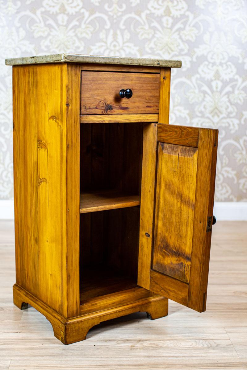 Art Nouveau Pine Nightstand from the Early 20th Century with Stone Top For Sale 6