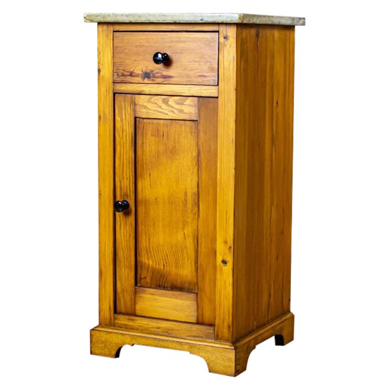 Art Nouveau Pine Nightstand from the Early 20th Century with Stone Top For Sale