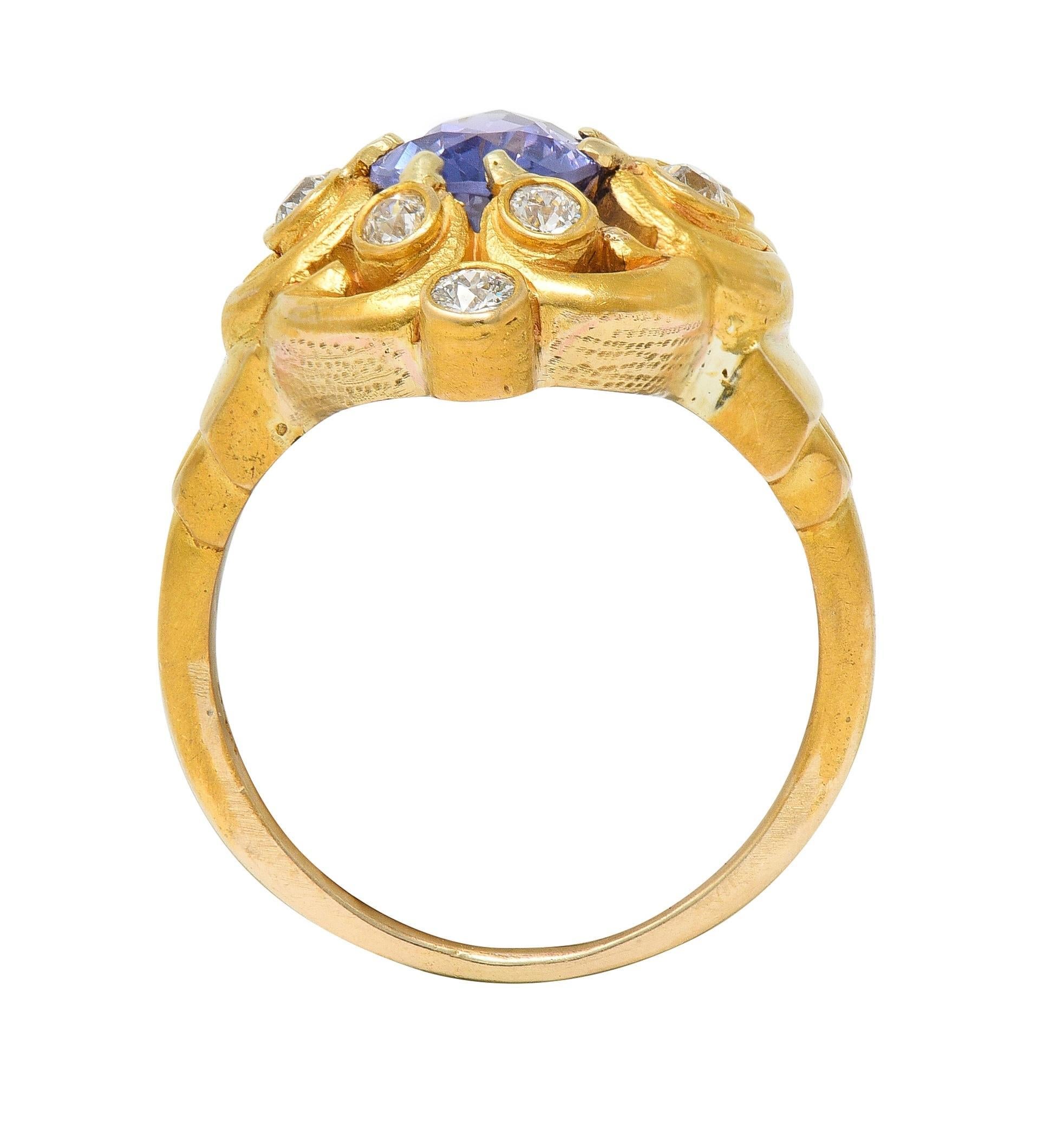 Art Nouveau No Heat Ceylon Purple Sapphire Diamond 14 Karat Gold Antique Ring For Sale 6