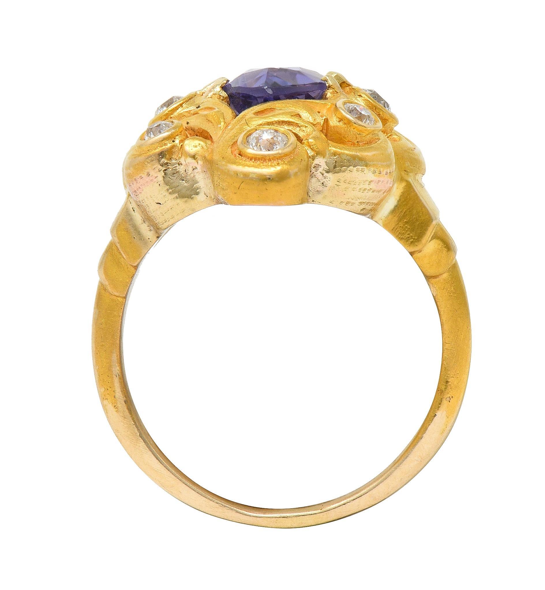 Art Nouveau No Heat Ceylon Purple Sapphire Diamond 14 Karat Gold Antique Ring For Sale 7