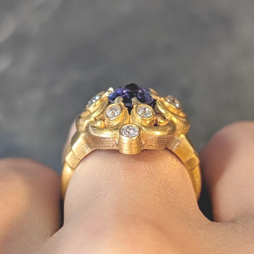 Art Nouveau No Heat Ceylon Purple Sapphire Diamond 14 Karat Gold Antique Ring For Sale 11