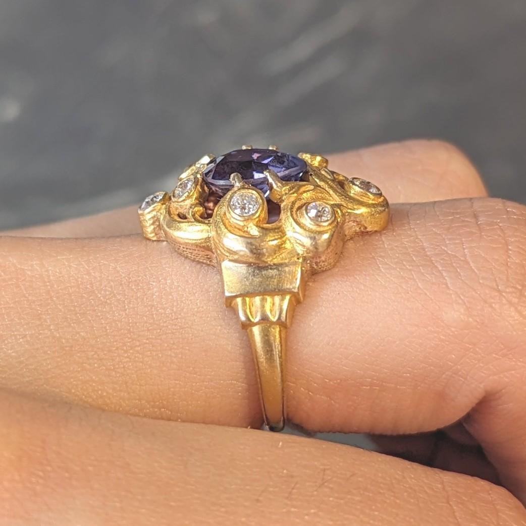 Art Nouveau No Heat Ceylon Purple Sapphire Diamond 14 Karat Gold Antique Ring For Sale 12