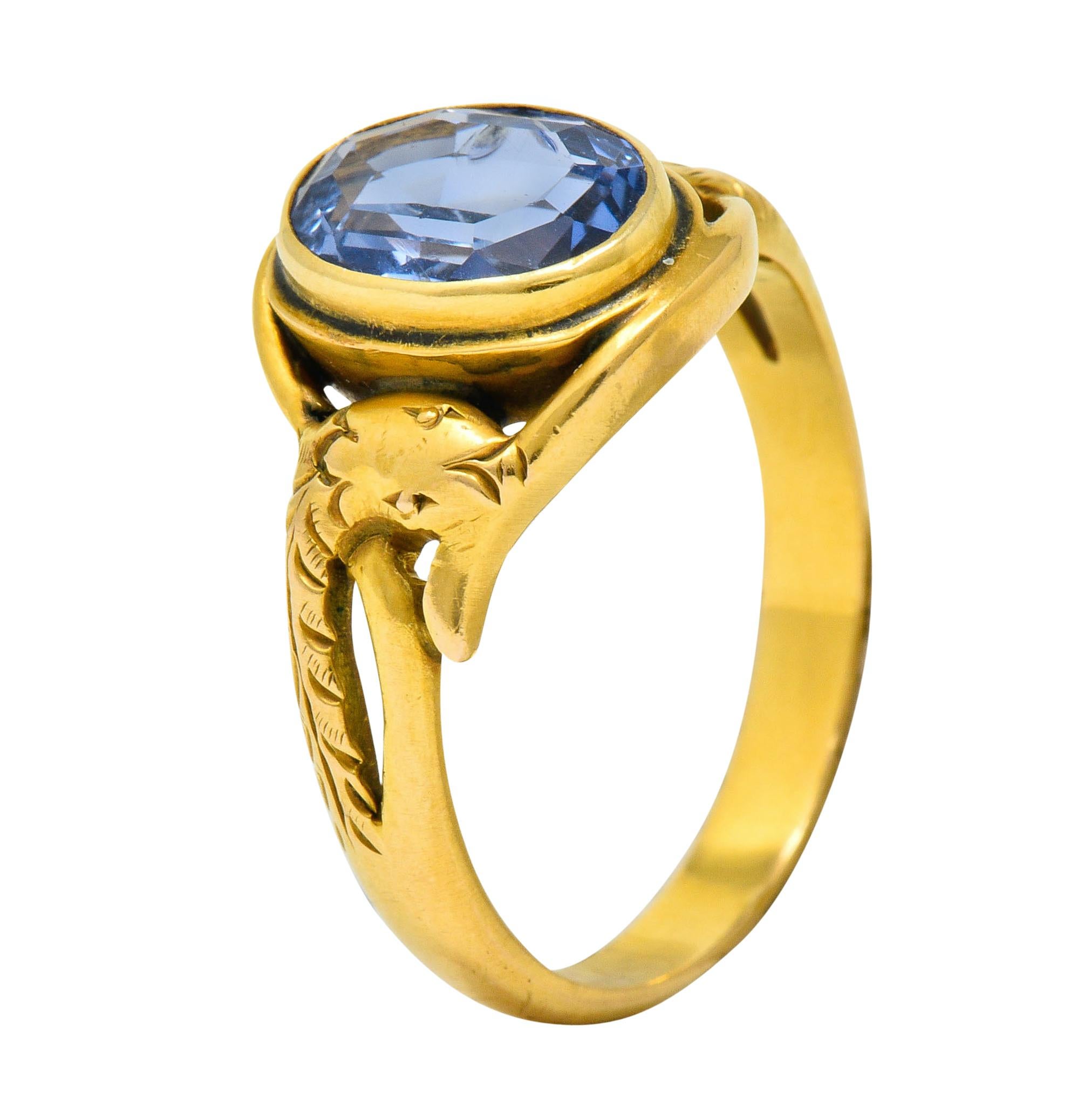 Art Nouveau No Heat Ceylon Sapphire 14 Karat Gold Snake Ring AGL 5