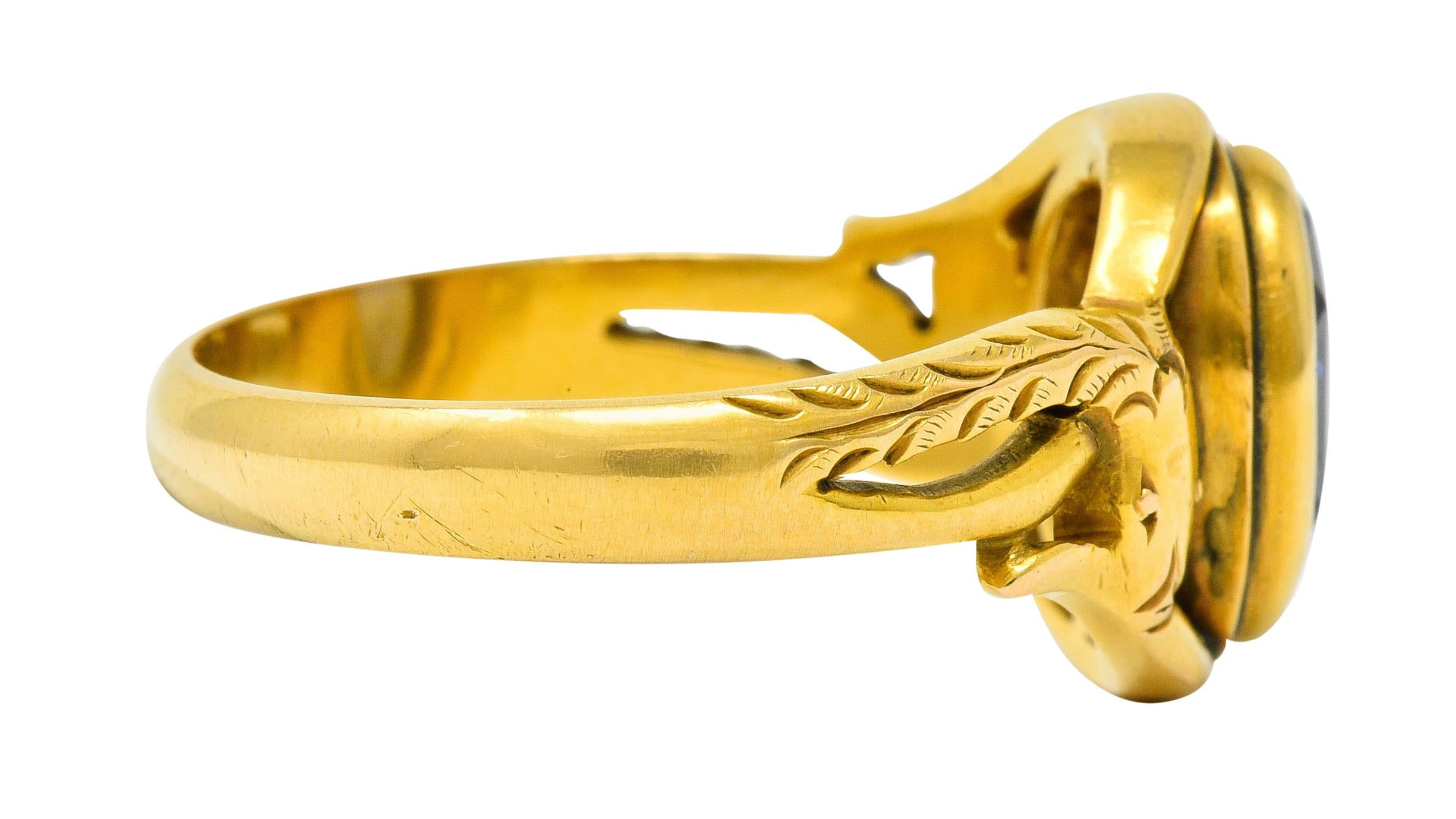 Oval Cut Art Nouveau No Heat Ceylon Sapphire 14 Karat Gold Snake Ring AGL