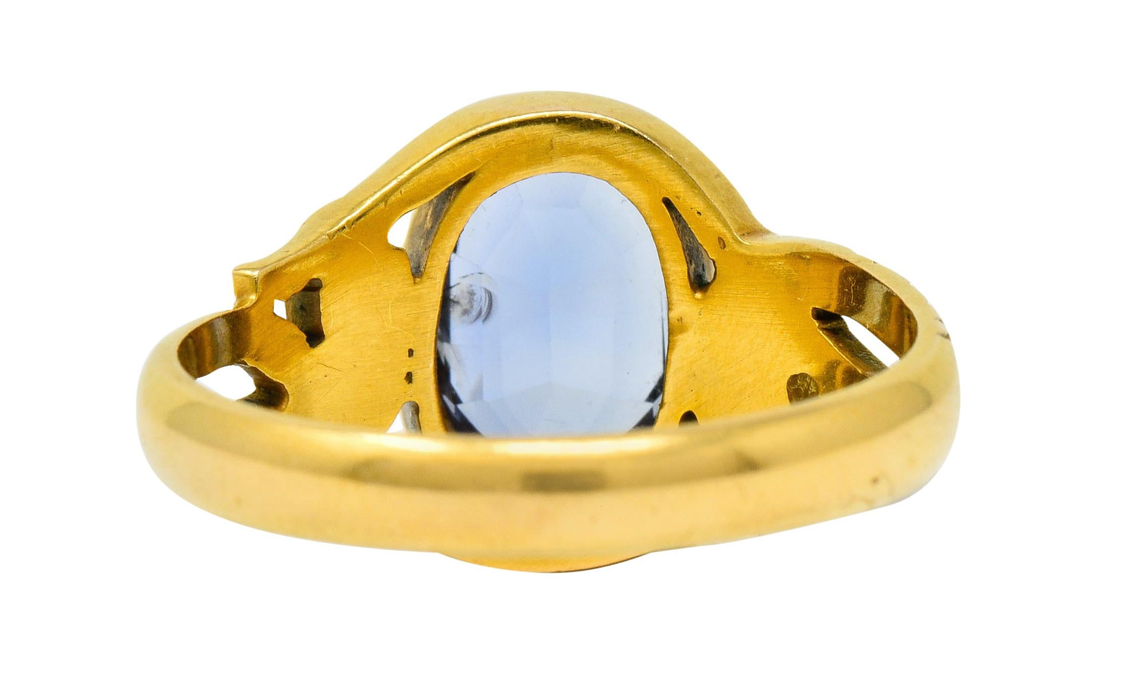 Art Nouveau No Heat Ceylon Sapphire 14 Karat Gold Snake Ring AGL In Excellent Condition In Philadelphia, PA