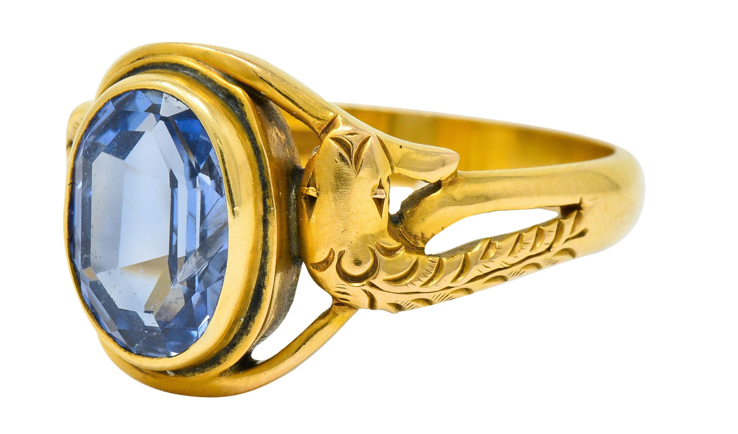 Art Nouveau No Heat Ceylon Sapphire 14 Karat Gold Snake Ring AGL 1
