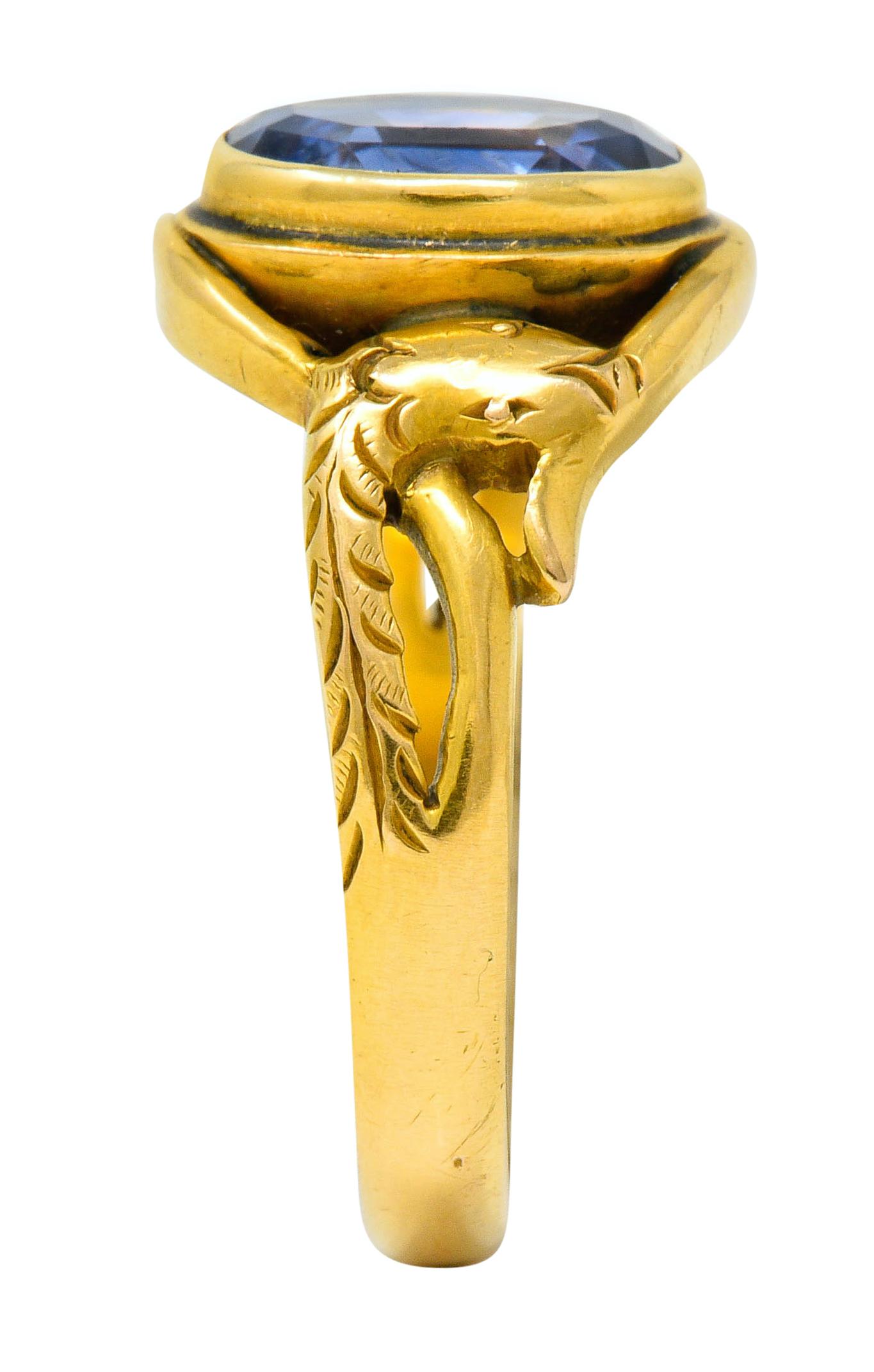 Art Nouveau No Heat Ceylon Sapphire 14 Karat Gold Snake Ring AGL 3