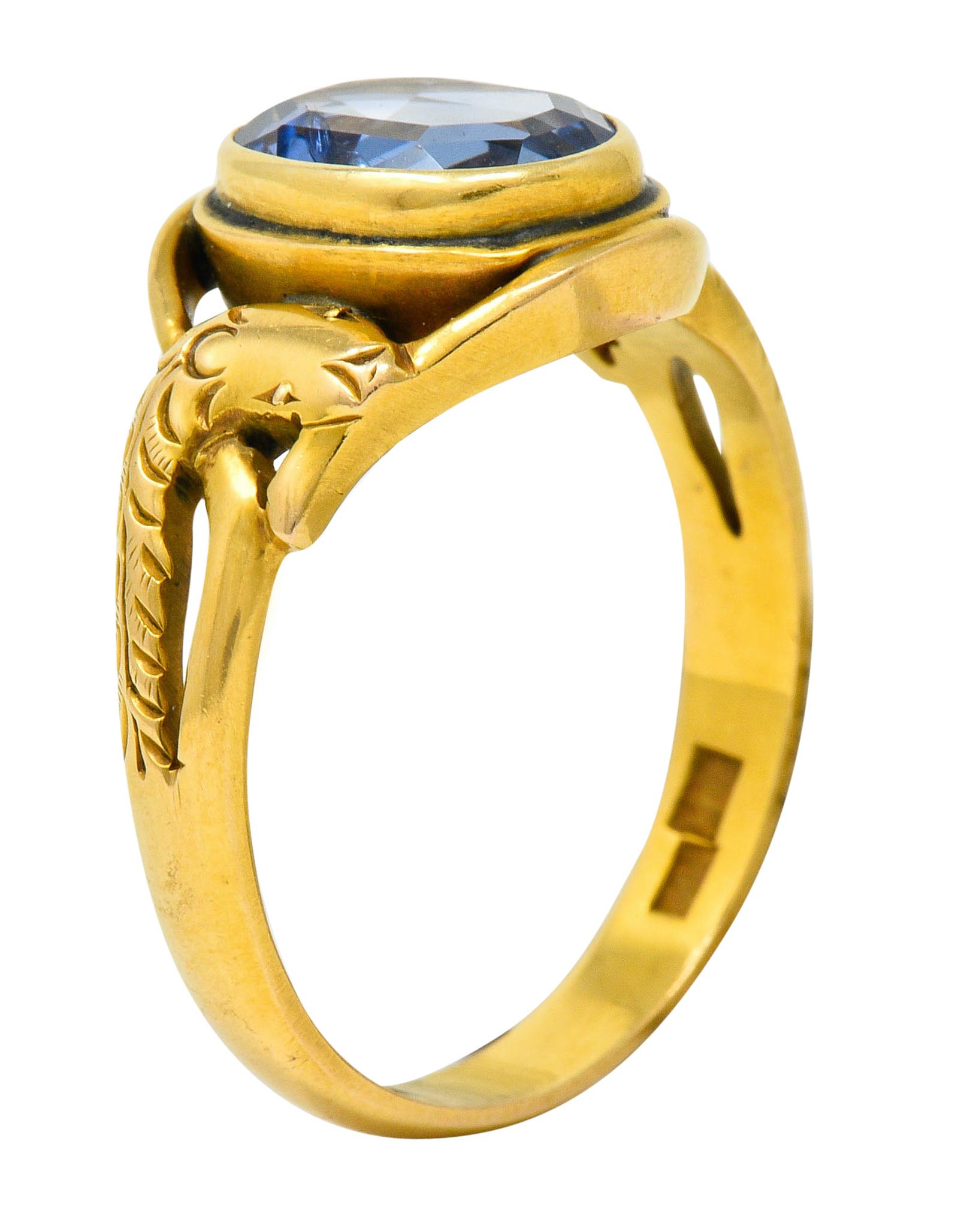 Art Nouveau No Heat Ceylon Sapphire 14 Karat Gold Snake Ring AGL 4