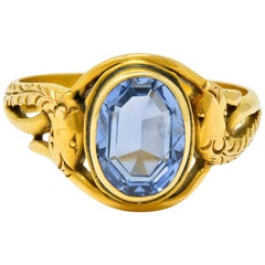 Antique Art Nouveau No Heat Ceylon Sapphire 14 Karat Gold Snake Ring AGL