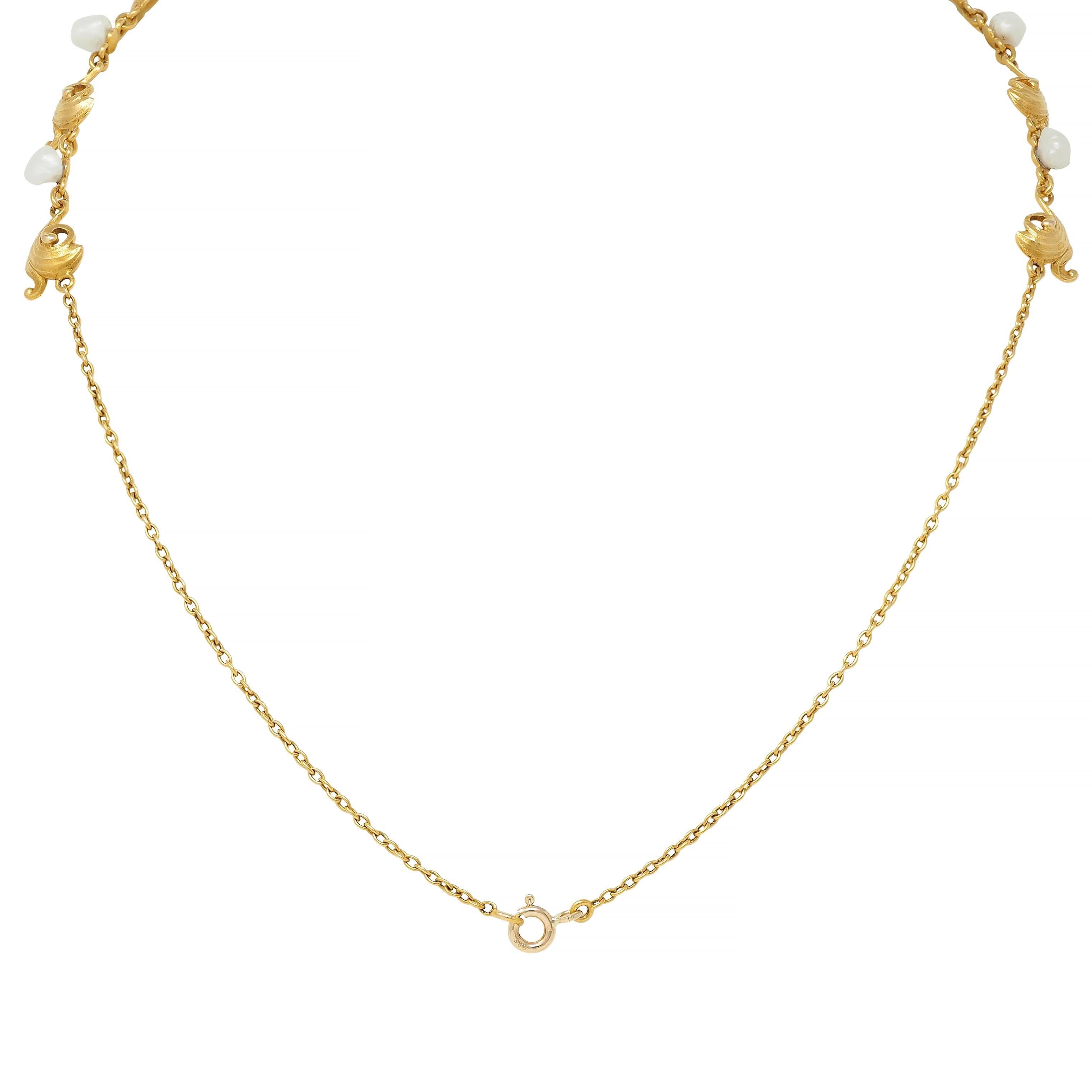 Art Nouveau No Heat Ceylon Sapphire Pearl 14 Karat Gold Antique Heart Necklace For Sale 2