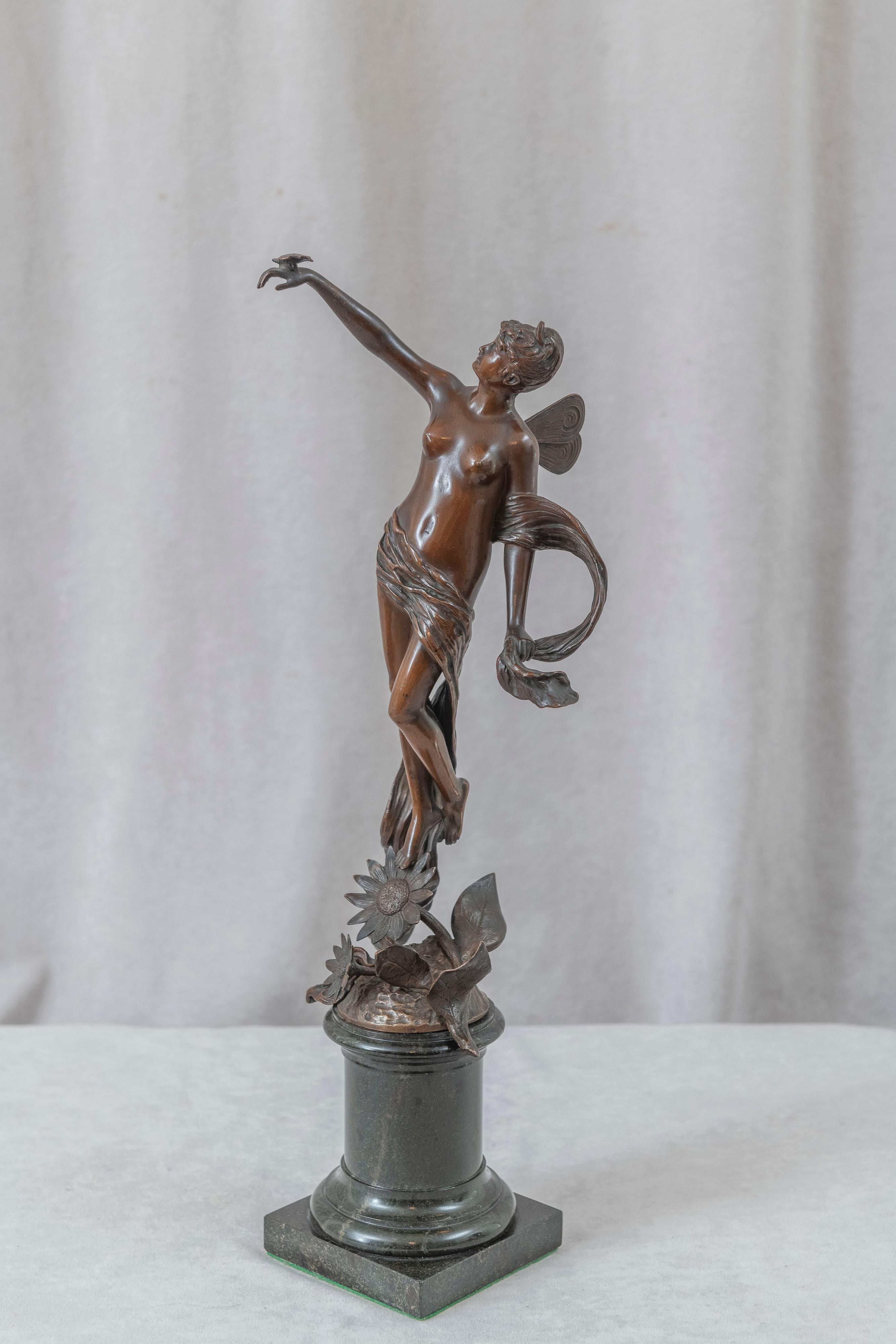 Late 19th Century Art Nouveau Nude Fairy on Marble Base, Franz Rosse, German (1858-1900) For Sale