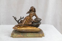 Jugendstil Aktjungfrau mit Tintenfass, Französisch, ca. 1890, vom Künstler signiert