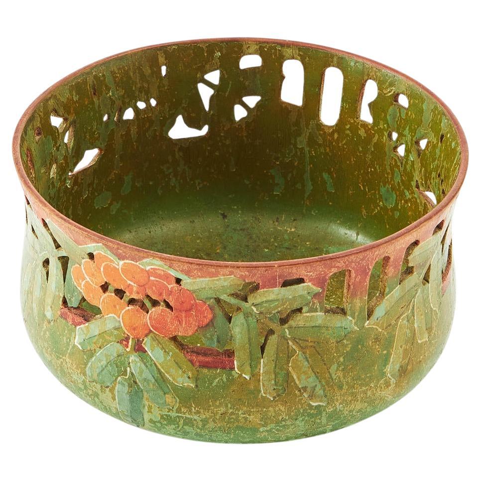 Art Nouveau Nut Bowl with Openwork and Painted Decoration, Early 20th Century