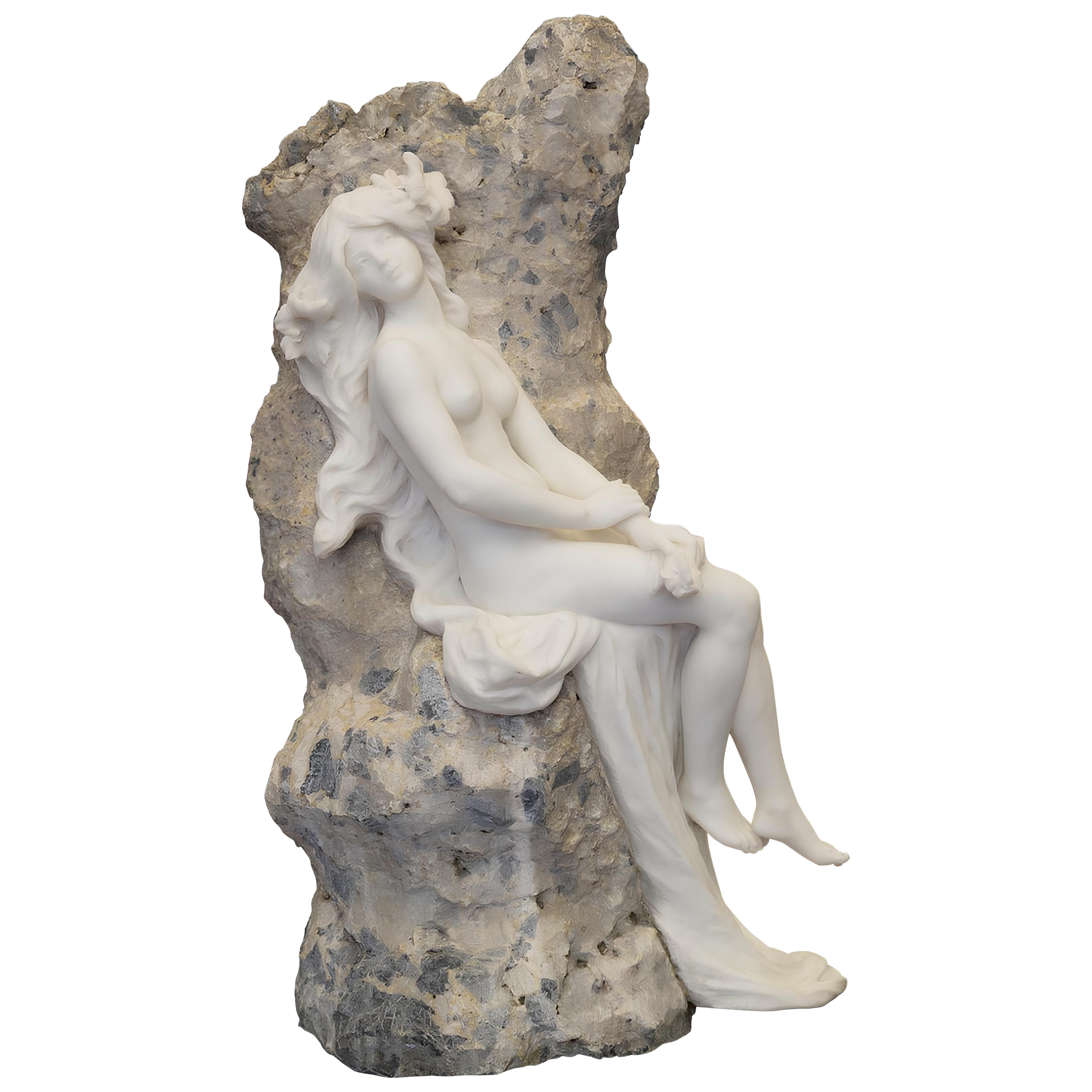 Art Nouveau Nymph Sculpture by Hippolyte François Moreau (1832-1927), circa 1900 For Sale