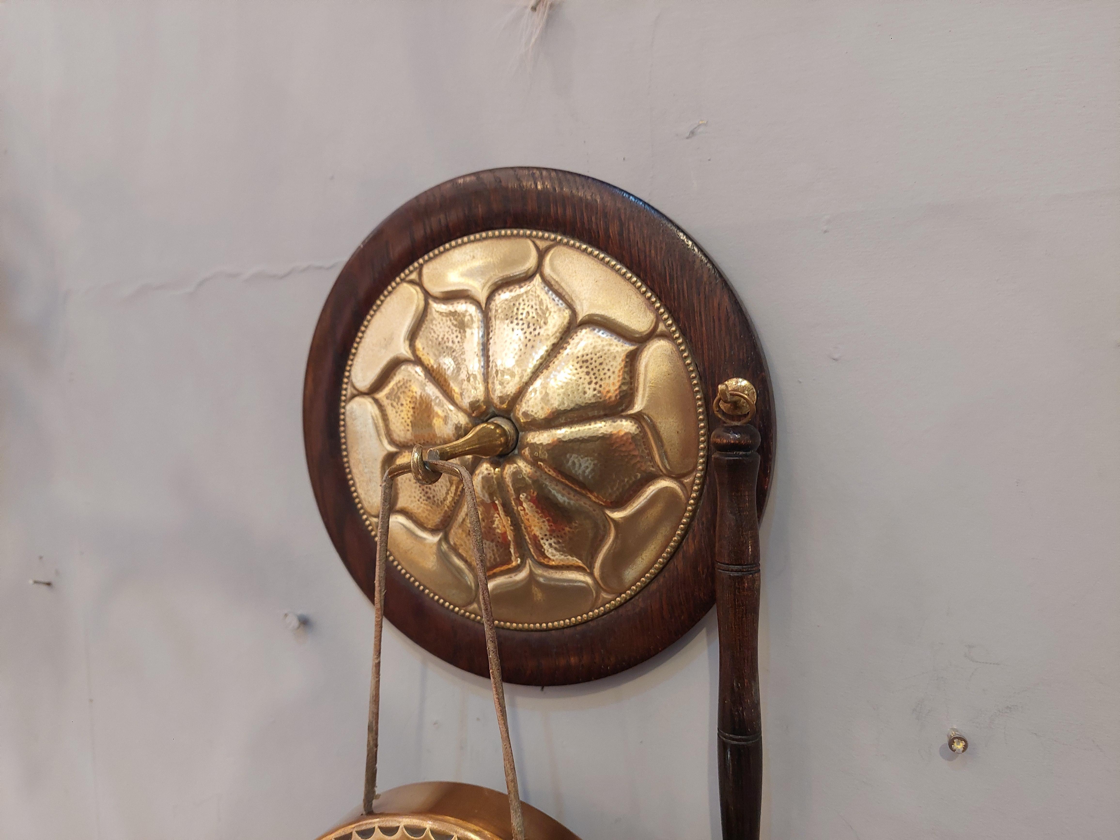 Late 19th Century Art Nouveau Oak and Brass Dinner Gong c1900 For Sale