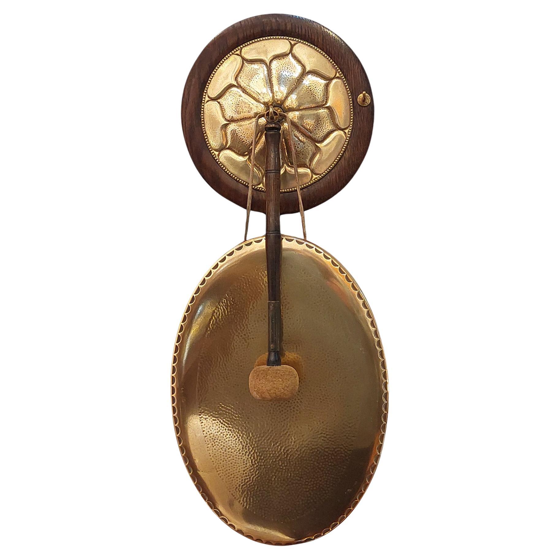 Art Nouveau Oak and Brass Dinner Gong c1900 For Sale