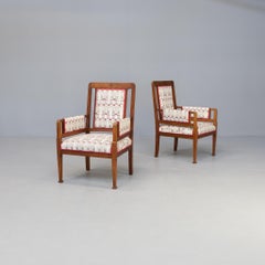 Art Nouveau Oak and Fabric Armchair for Pander Set/2
