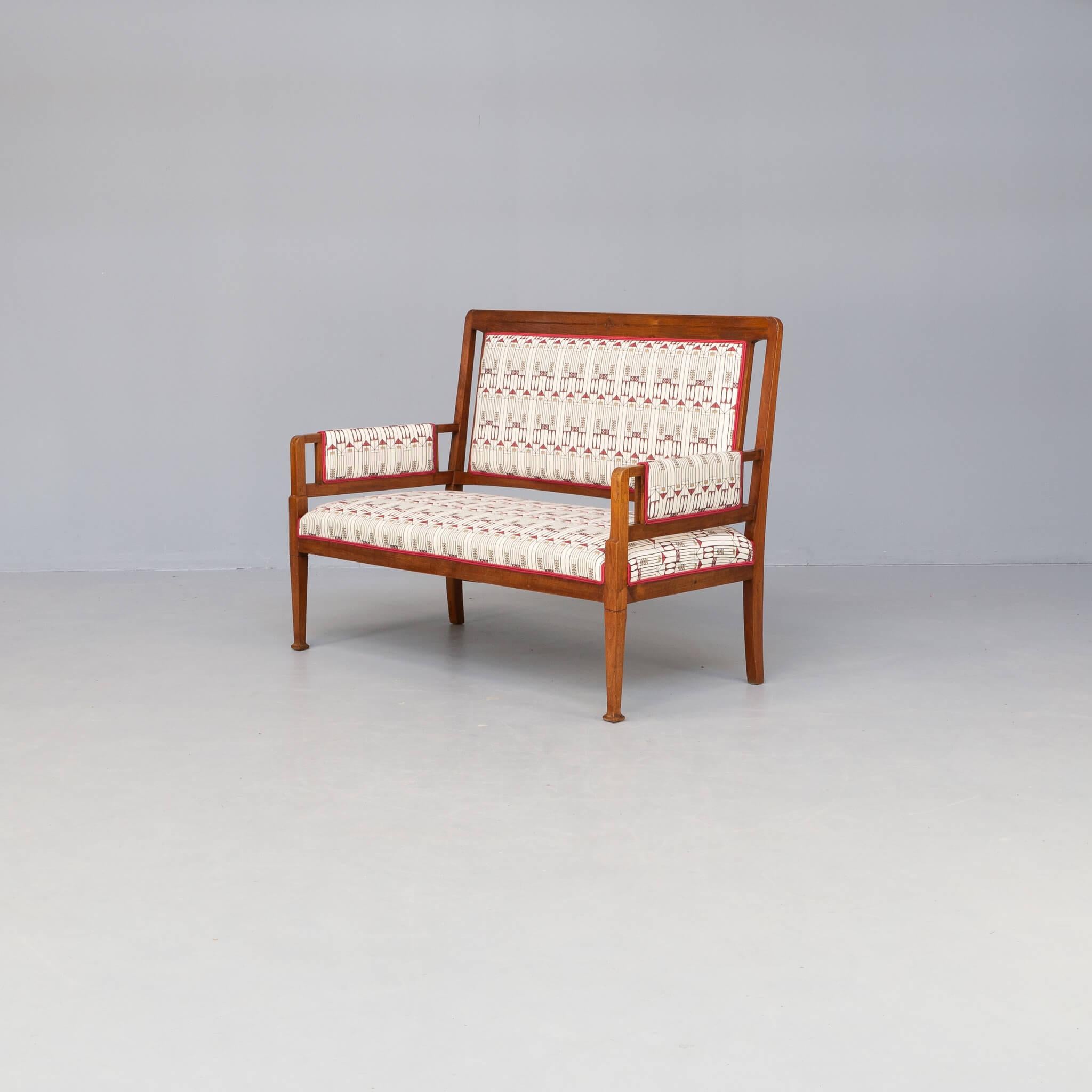 Dutch Art Nouveau Oak and Fabric Sofa for H. Pander & Zn