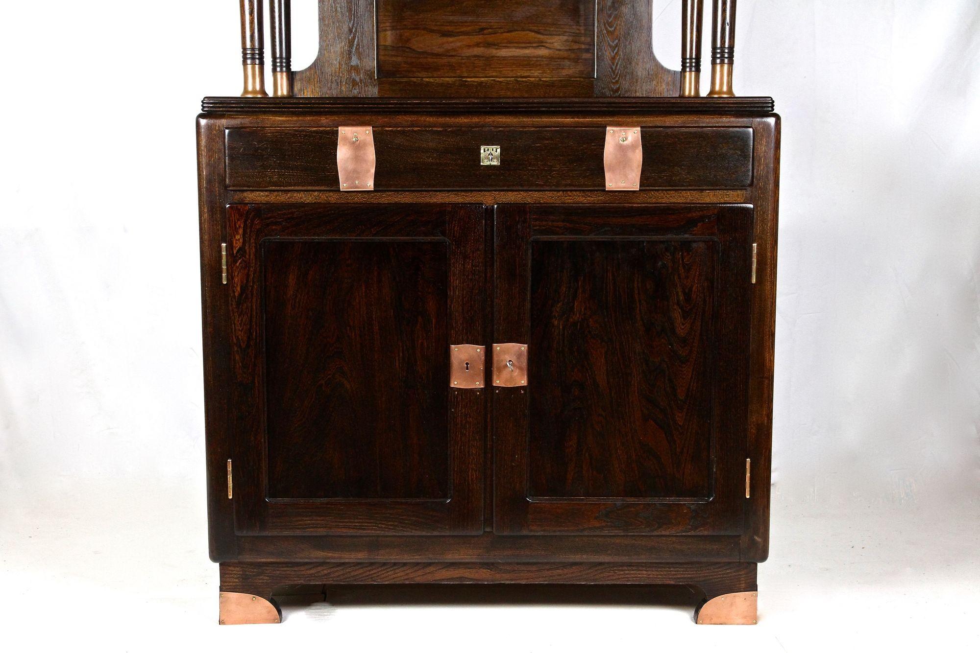 Art Nouveau Oak Cabinet/ Buffet/ Credenza With Copper Elements, Austria ca. 1910 3