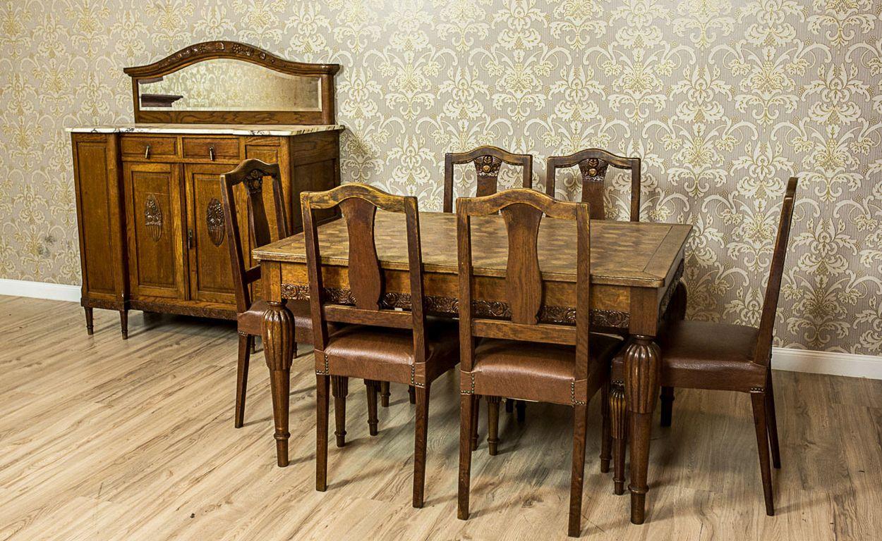 European Art Nouveau Oak Dining Room Suite, circa 1910