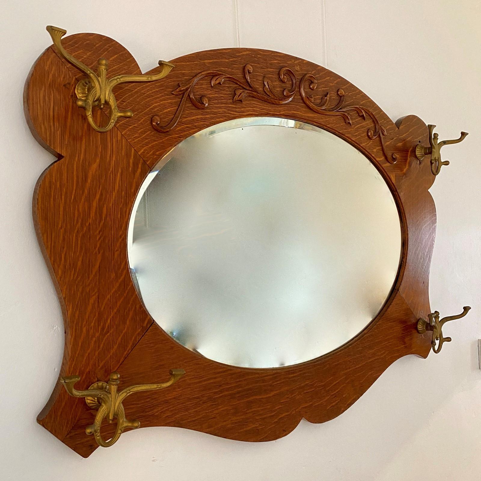 Jugendstil Eiche Flur oder Bistrot Spiegel (Spätes 19. Jahrhundert) im Angebot