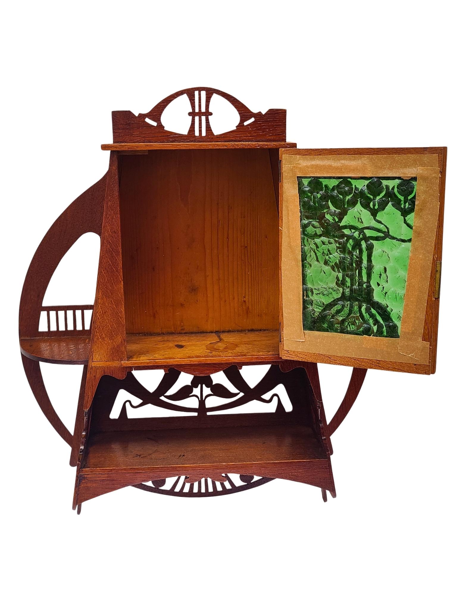 German Art Nouveau Oak Hanging Wall Cabinet For Sale