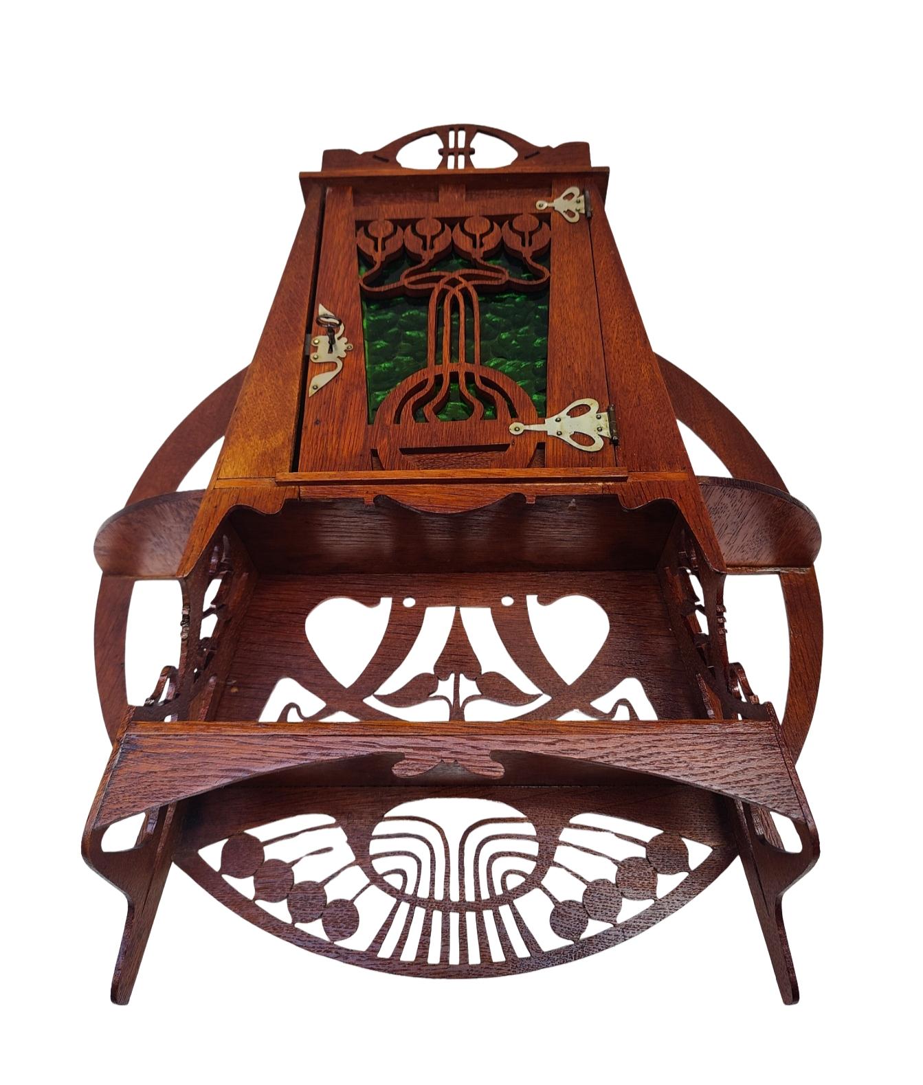 Early 20th Century Art Nouveau Oak Hanging Wall Cabinet For Sale