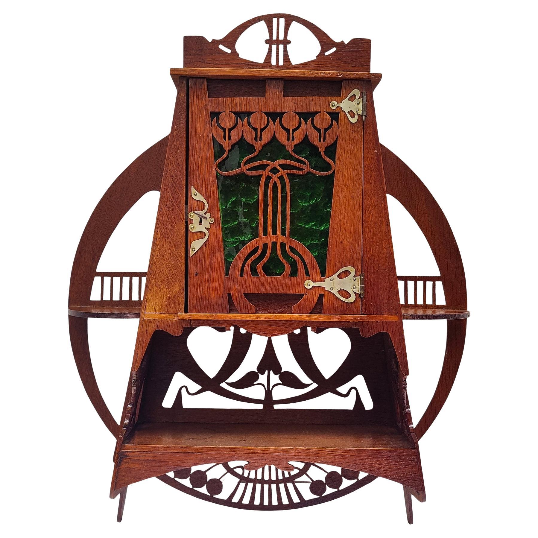 Art Nouveau Oak Hanging Wall Cabinet For Sale