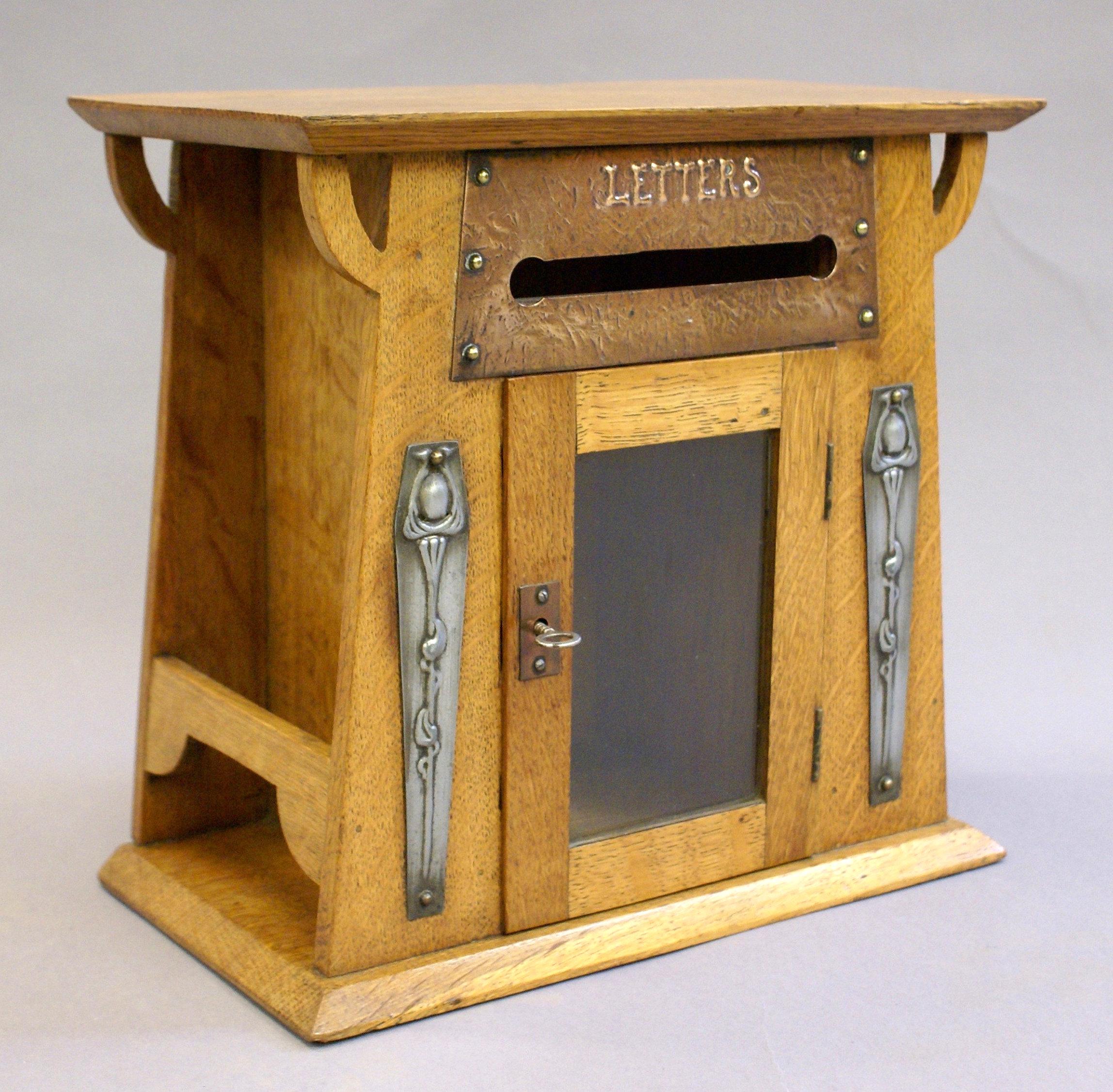 20th Century Art Nouveau Oak Letter Box