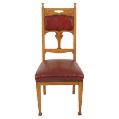 Vintage Art Nouveau Oak Library Chair, Leather Seat, Scotland 1910, B2877