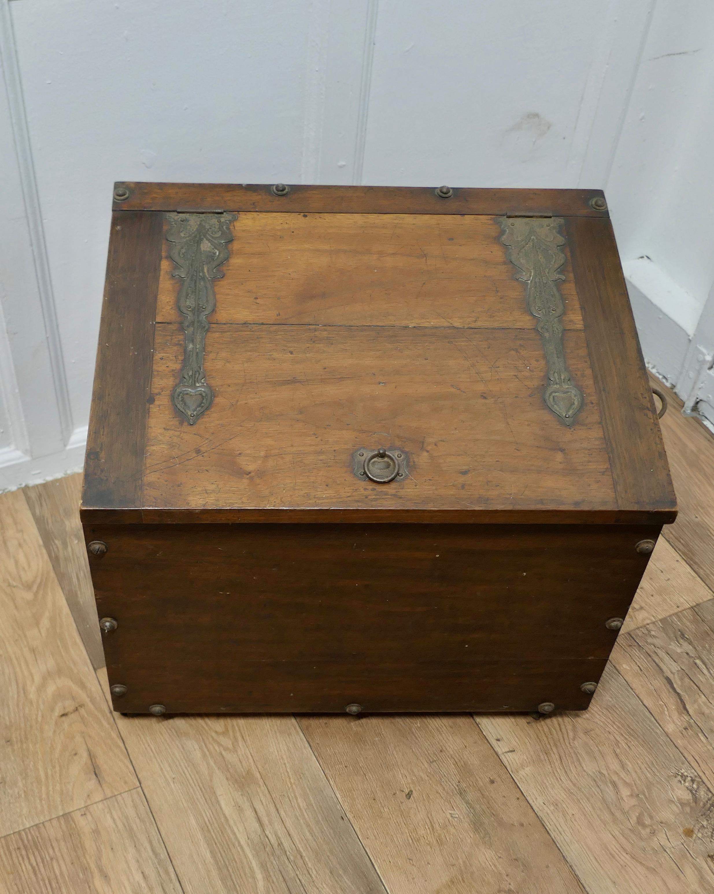 Walnut Art Nouveau Log or Storage Box  This big log box is made in solid walnut  For Sale