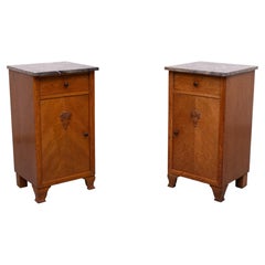 Art Nouveau Oak Night stands Marble tops Holland 1920s