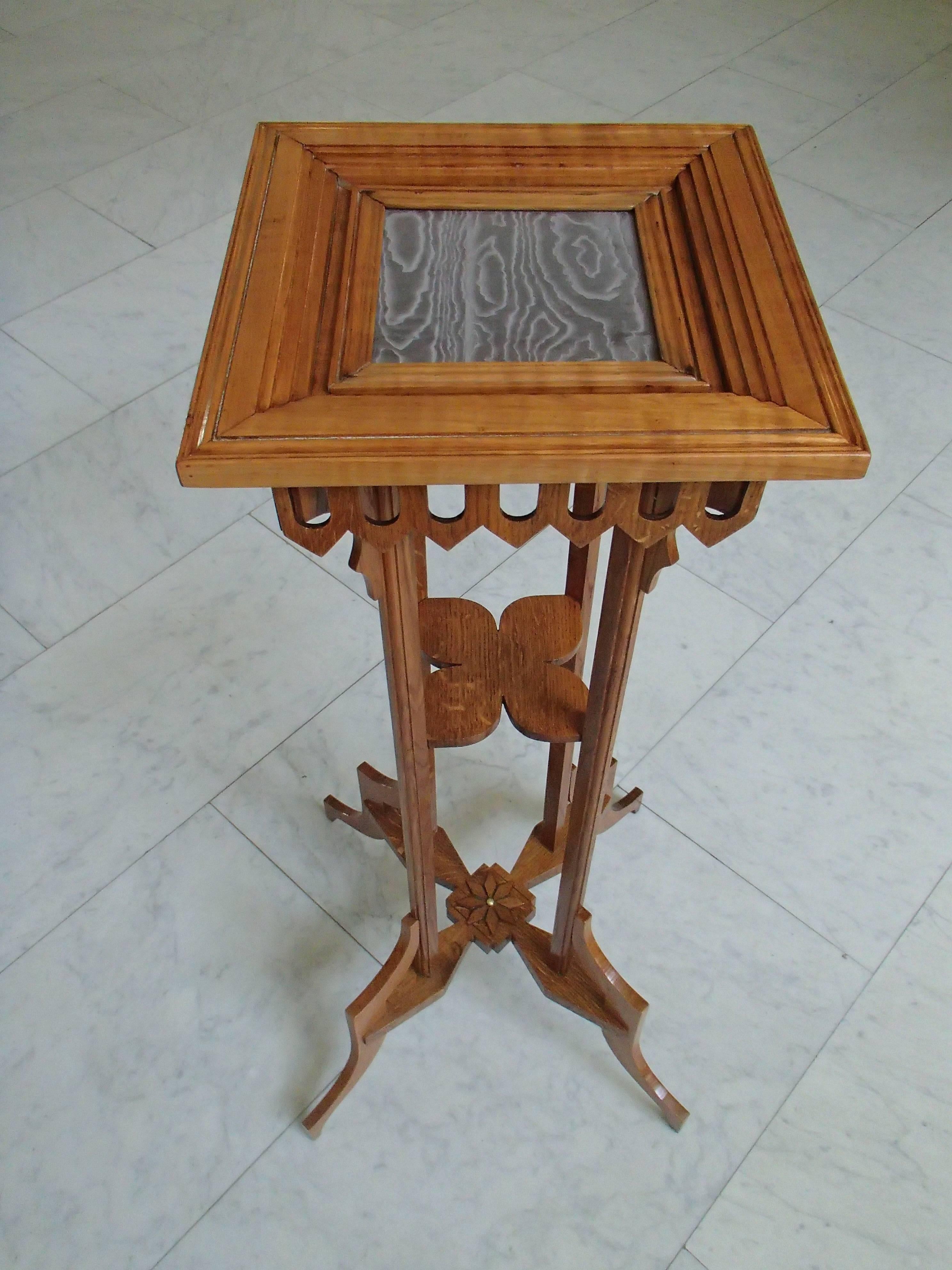 French Art Nouveau Oak Tall Pedestal Completely Restored For Sale