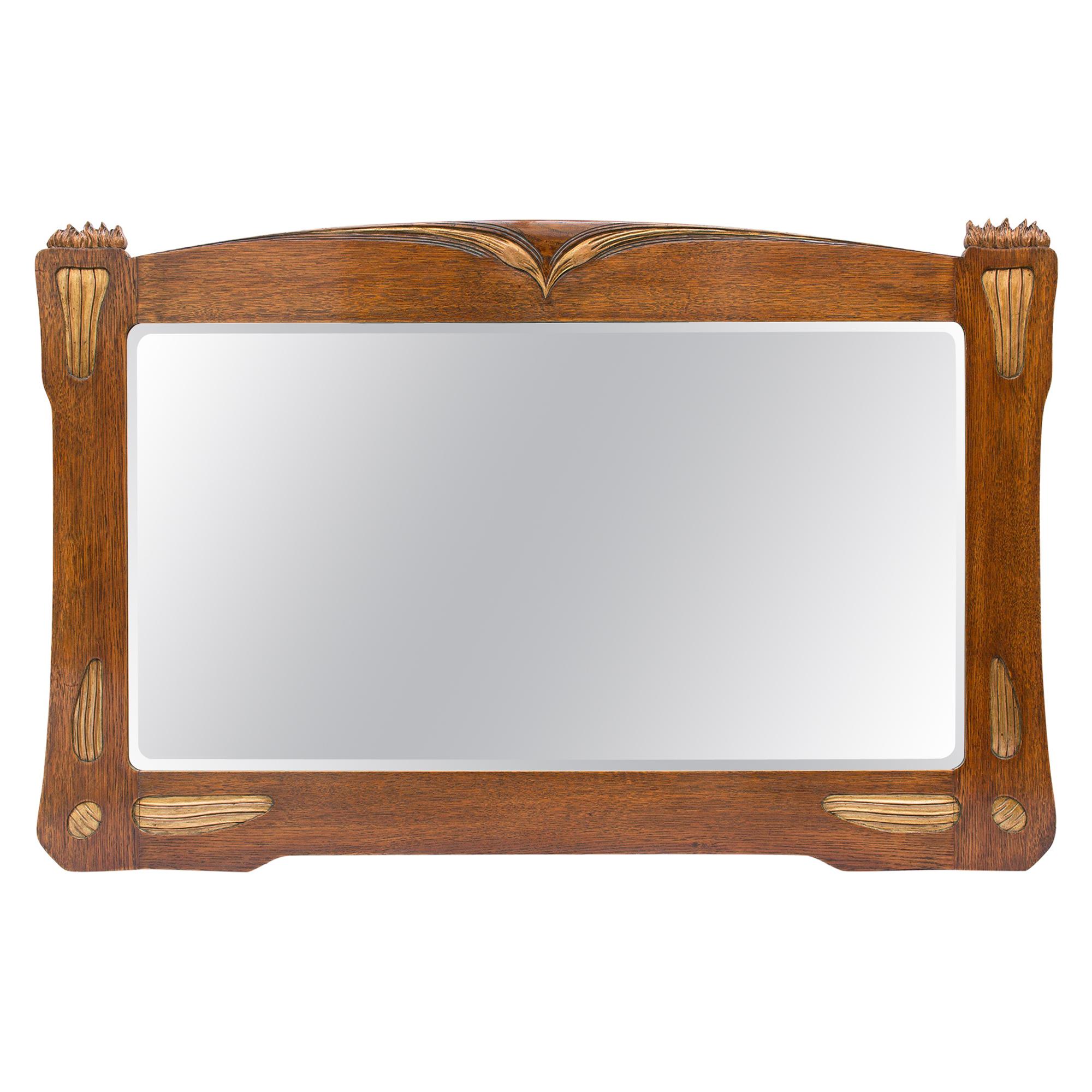 Art Nouveau Wall Mirror With an Embossed Foliate Design Metal Frame For