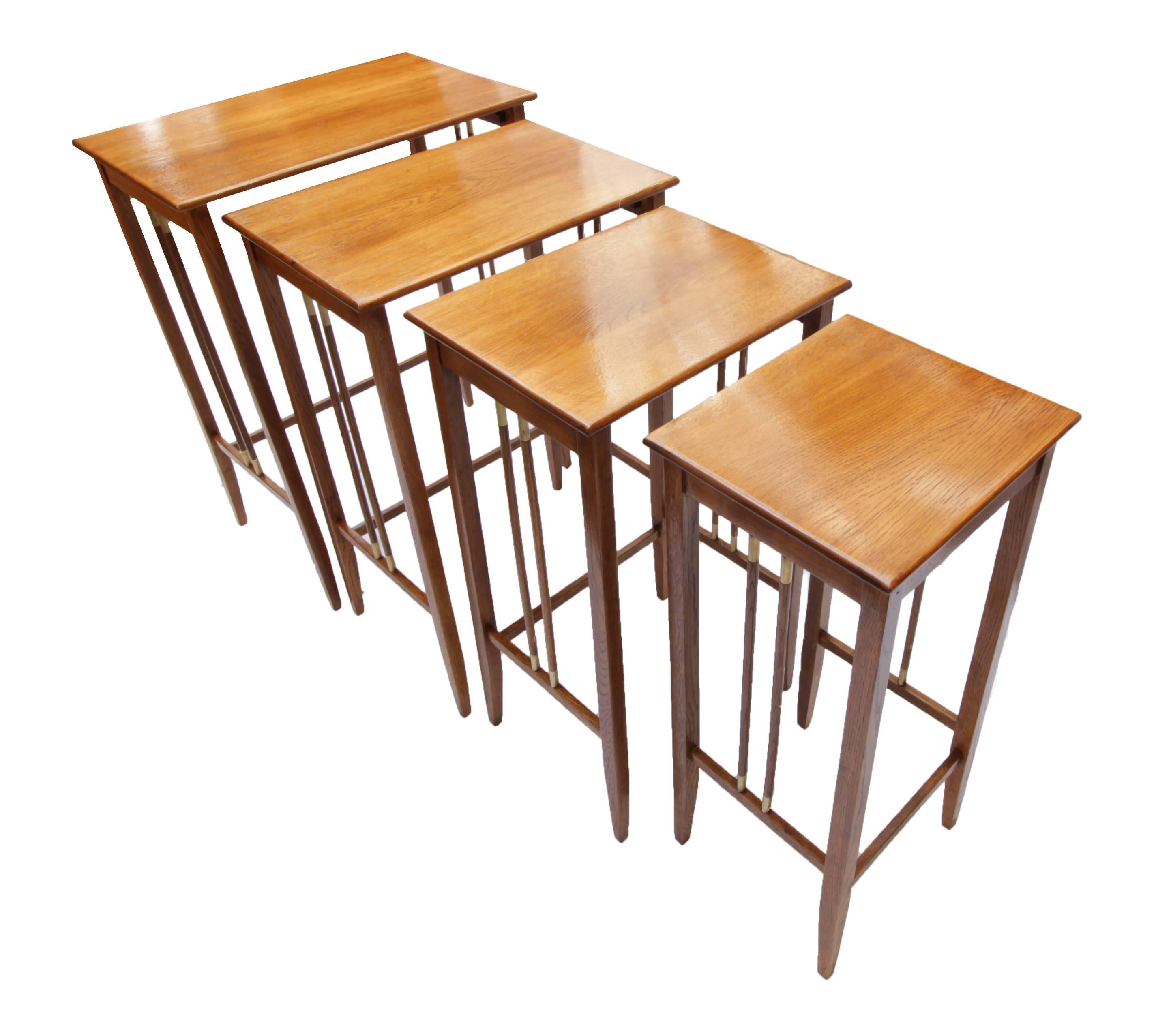 Polished Art Nouveau Oak-Wood Set of Nesting Tables
