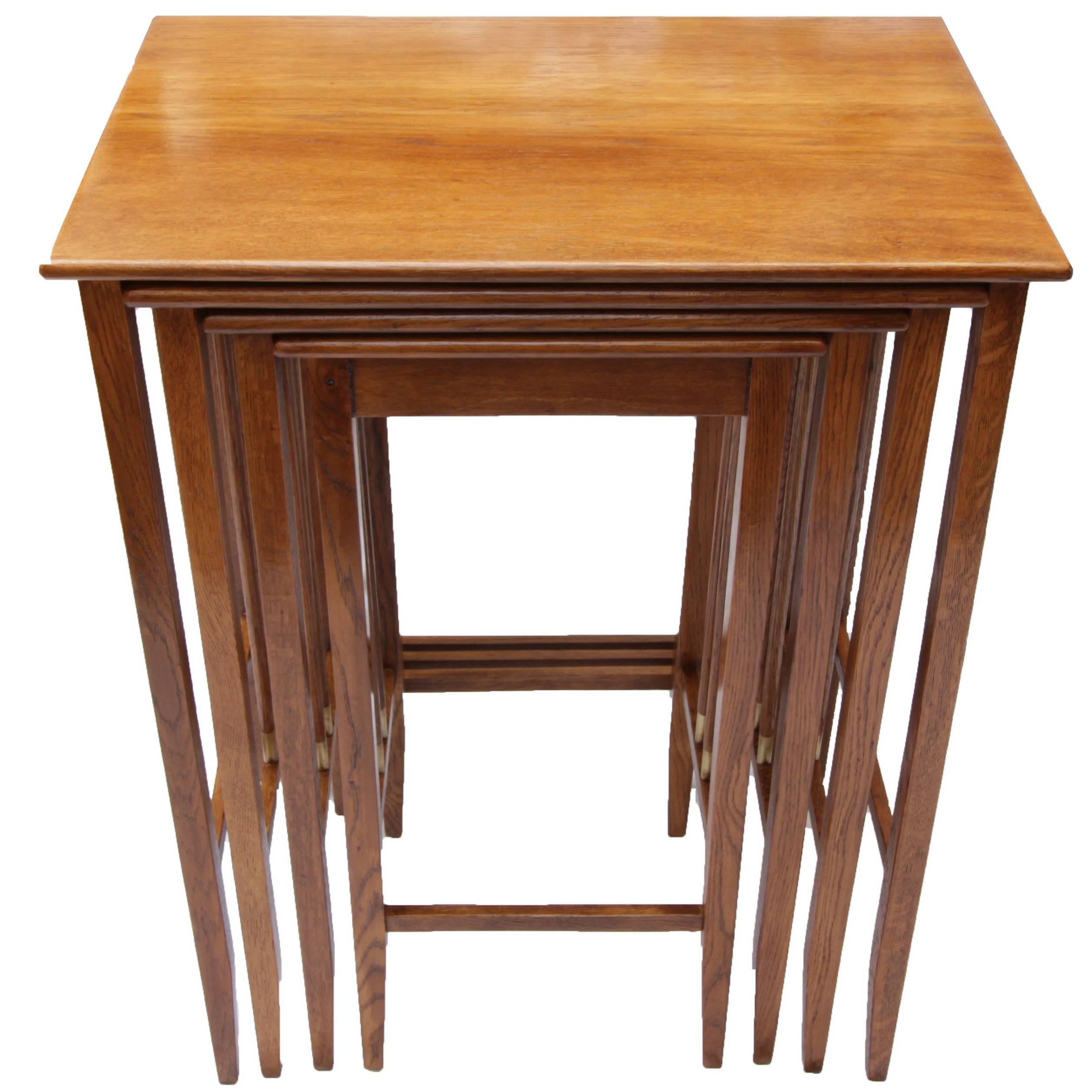 Art Nouveau Oak-Wood Set of Nesting Tables