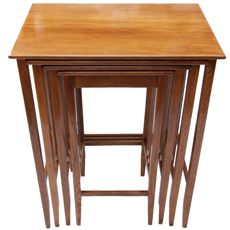 Art Nouveau OakWood Set of Nesting Tables For Sale at 1stdibs