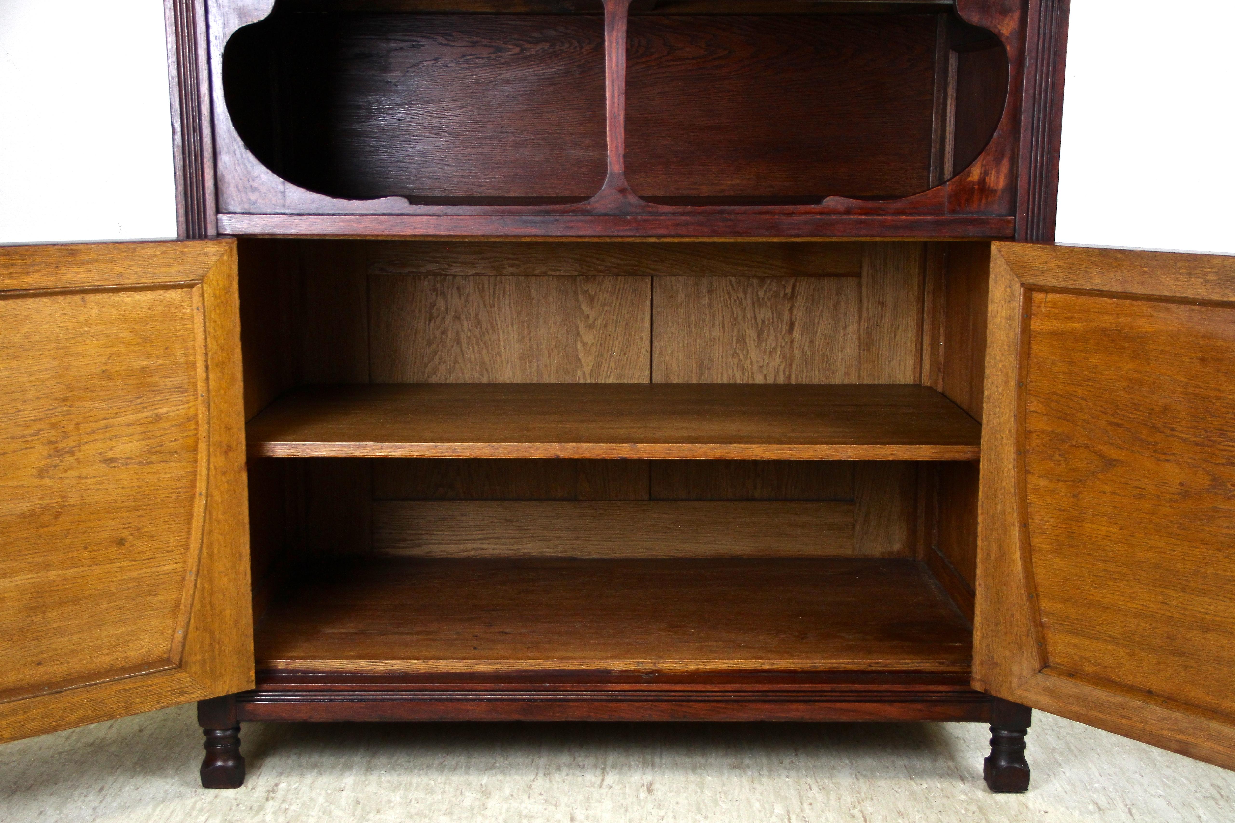 Art Nouveau Oakwood Cabinet/ Buffet with Colored Lead Glass, Austria, circa 1900 3