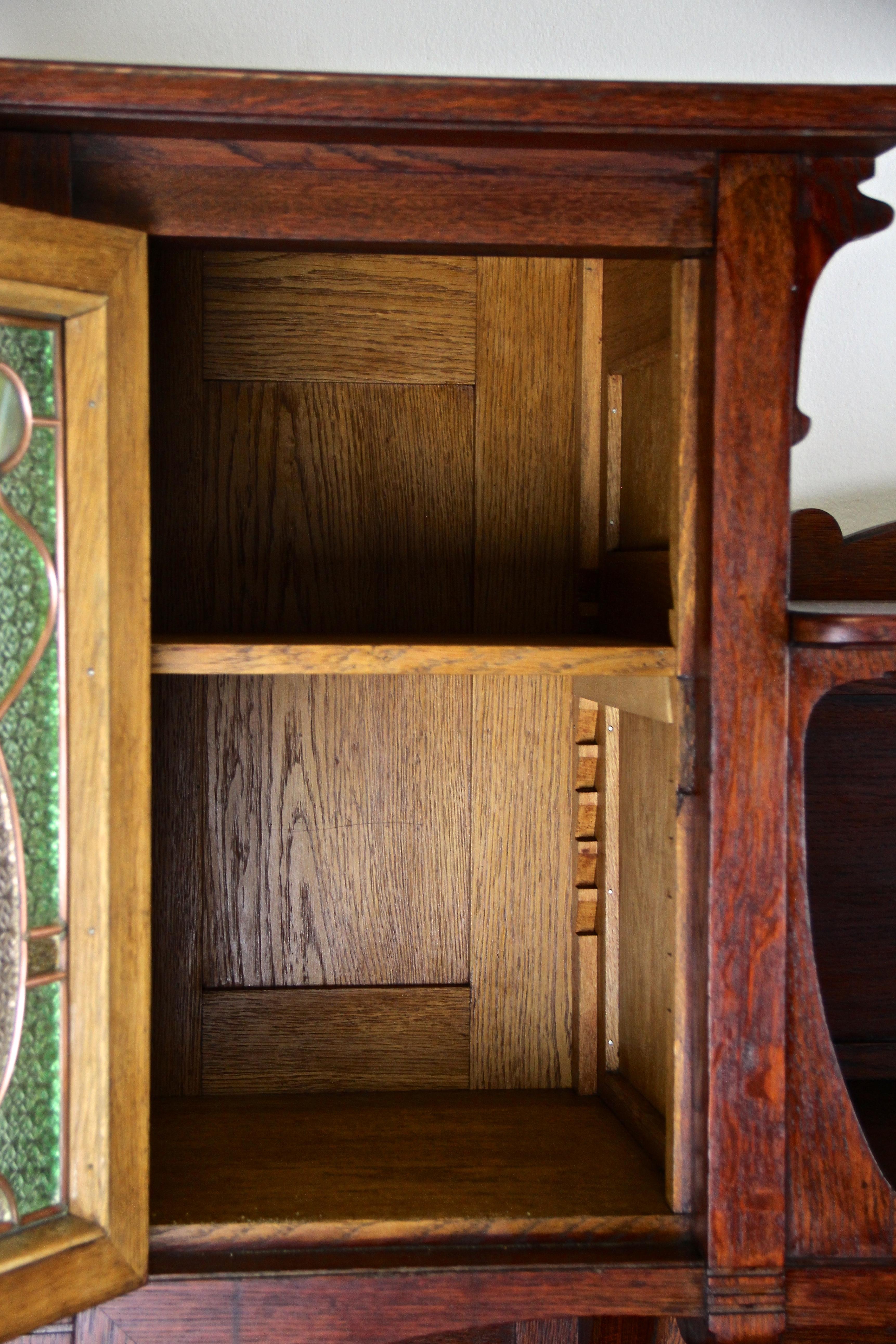 Art Nouveau Oakwood Cabinet/ Buffet with Colored Lead Glass, Austria, circa 1900 In Good Condition In Lichtenberg, AT