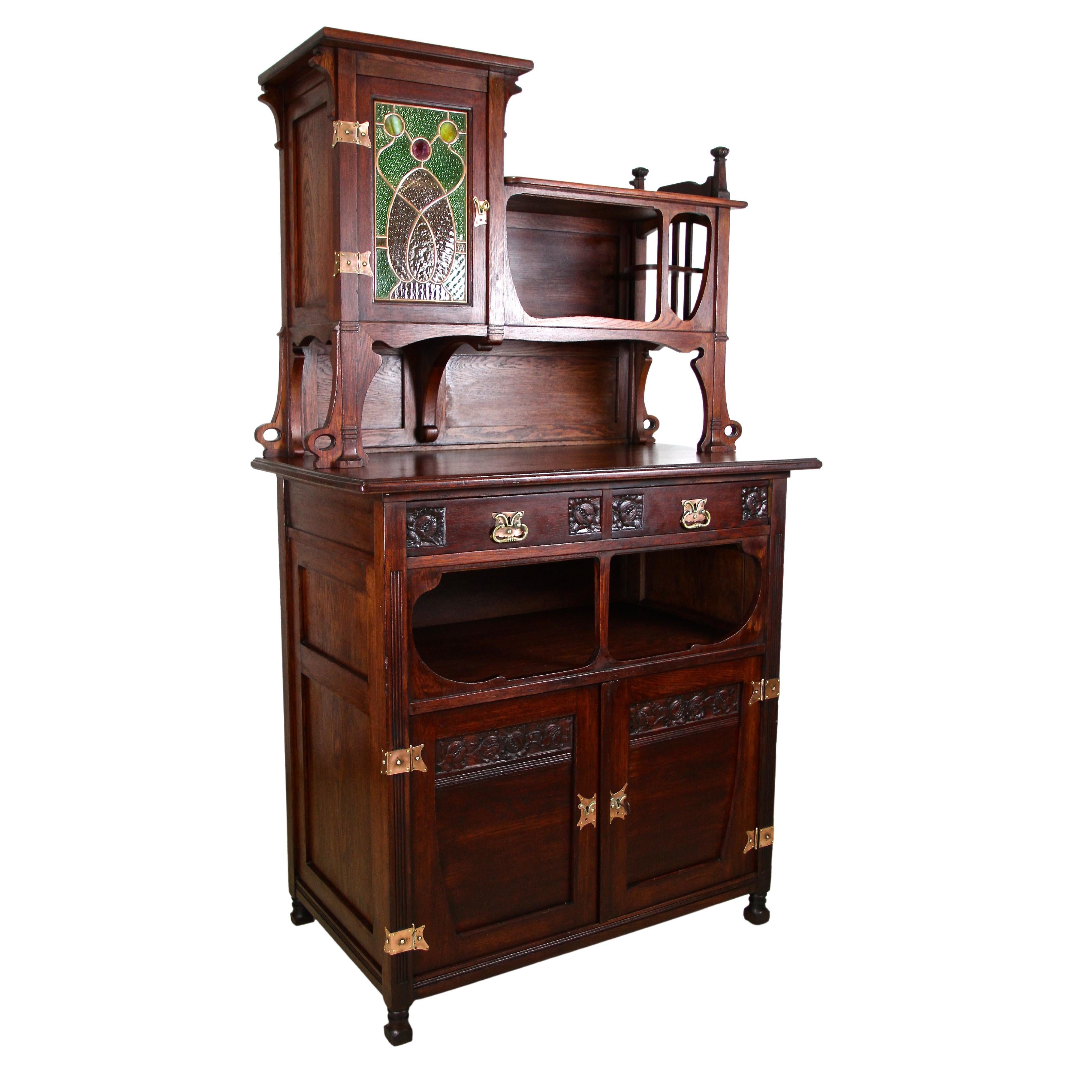 Art Nouveau Oakwood Cabinet/ Buffet with Colored Lead Glass, Austria, circa  1900 at 1stDibs | lead with buffet, art nouveau buffet