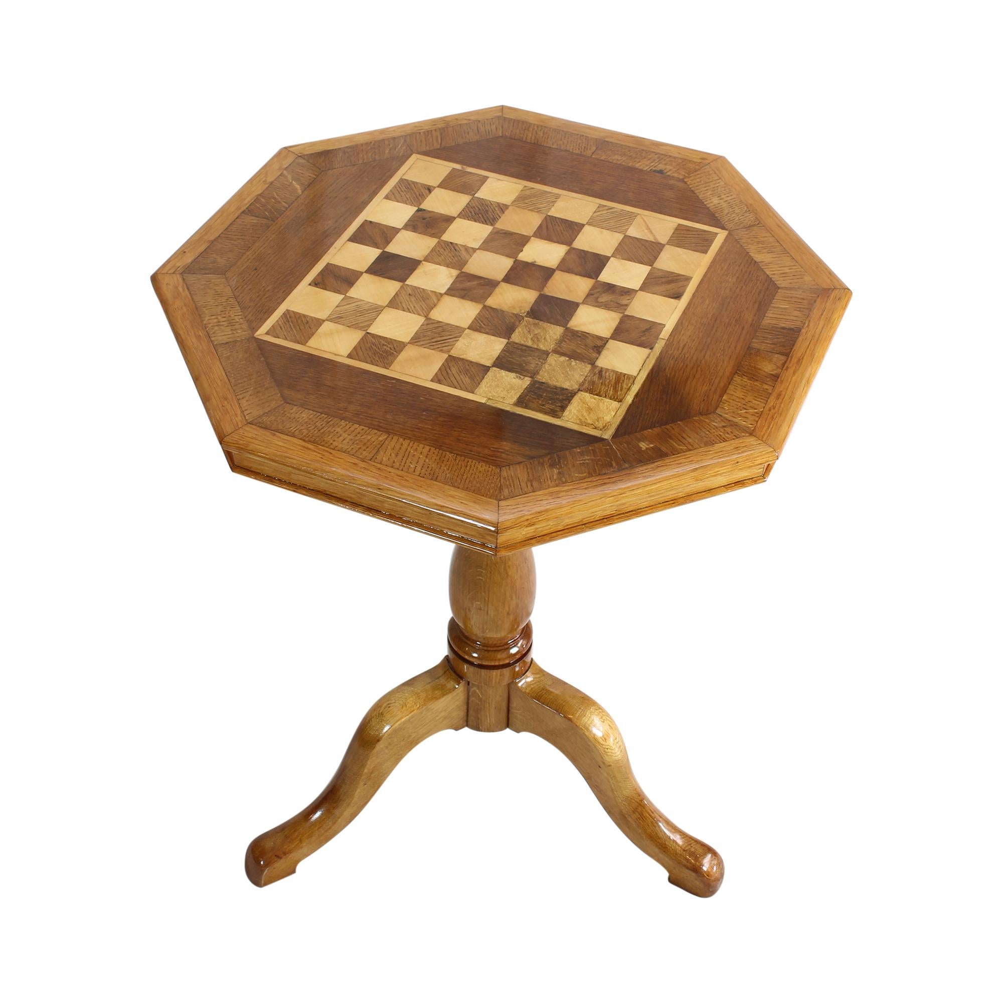 German Art Nouveau Oakwood Chess Table