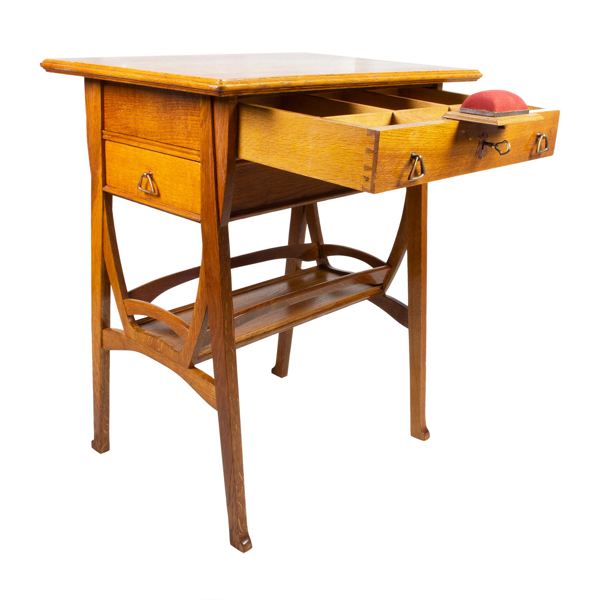 Art Nouveau Oakwood Sewing / Side Table For Sale 8