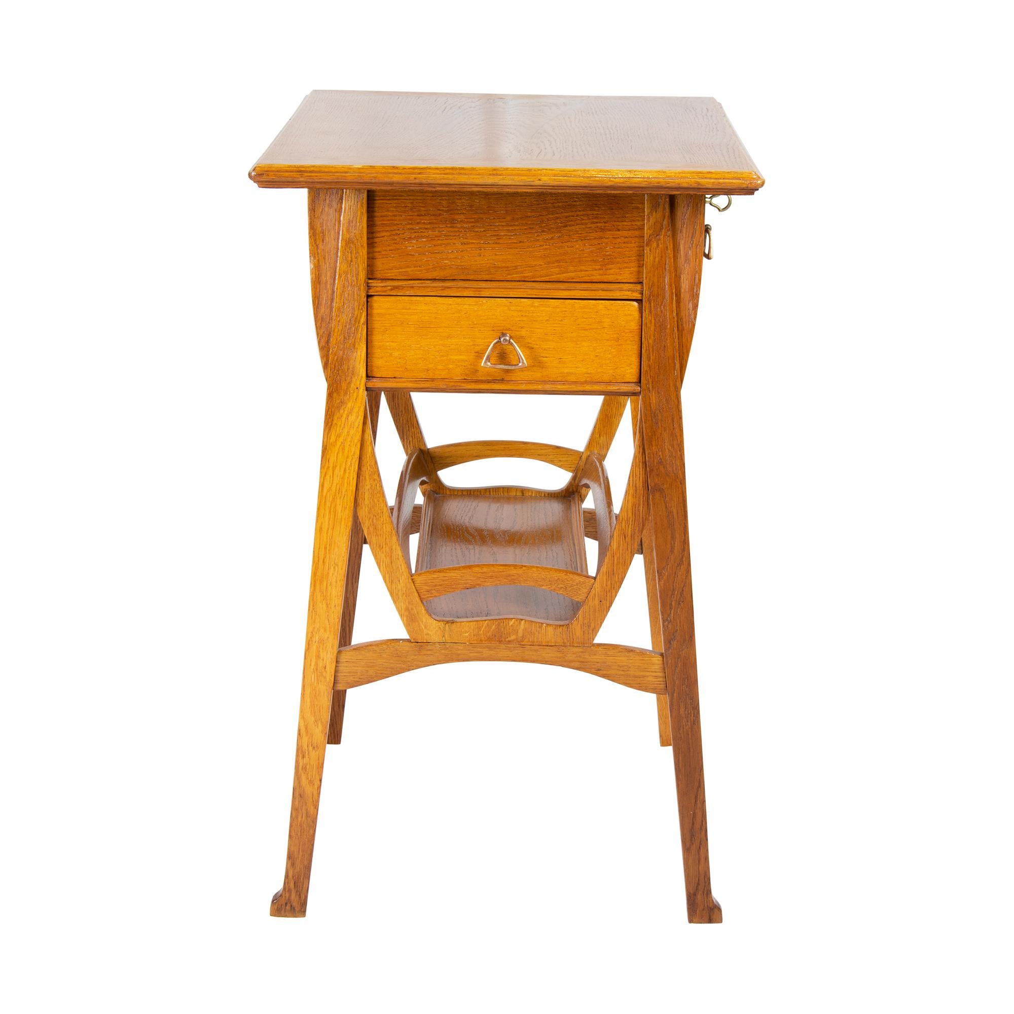 German Art Nouveau Oakwood Sewing / Side Table For Sale