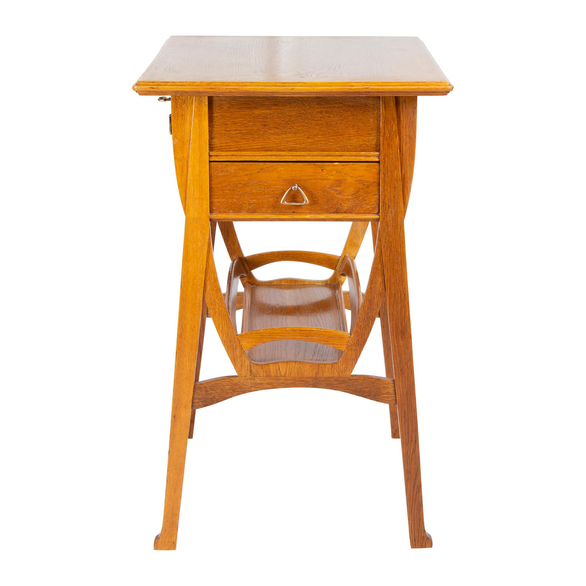20th Century Art Nouveau Oakwood Sewing / Side Table For Sale