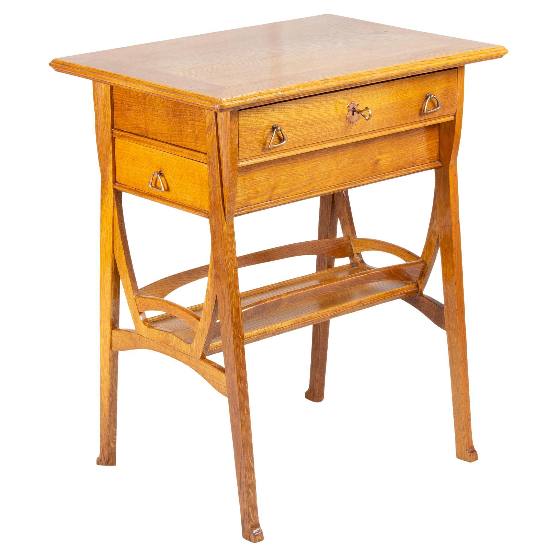 Art Nouveau Oakwood Sewing / Side Table For Sale