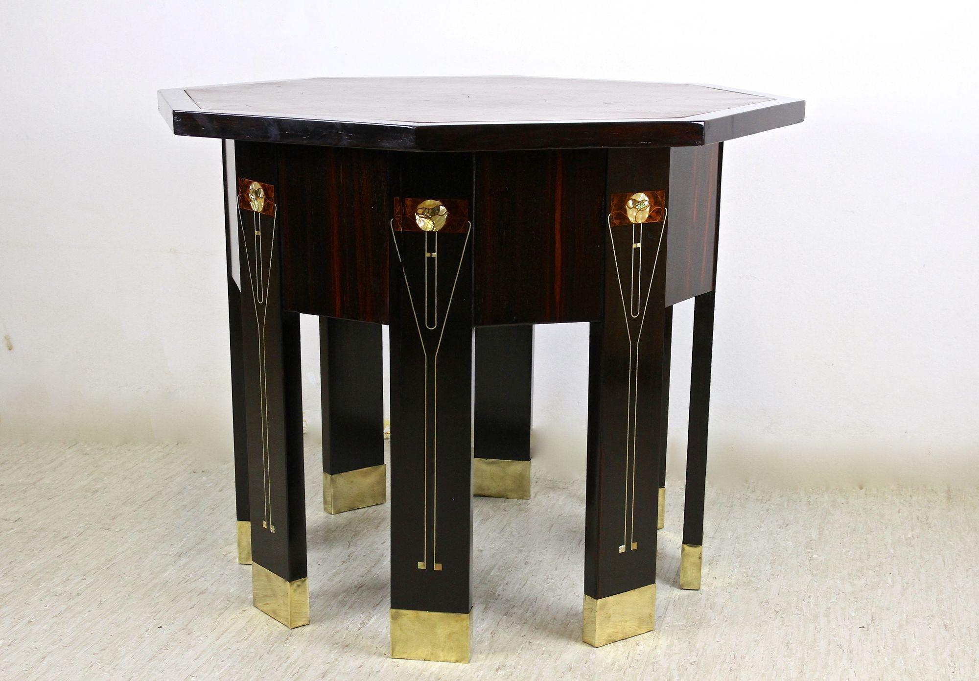 Art Nouveau Octagonal Palisander Table with Mother of Pearl Inlays, AT ca. 1905 For Sale 4