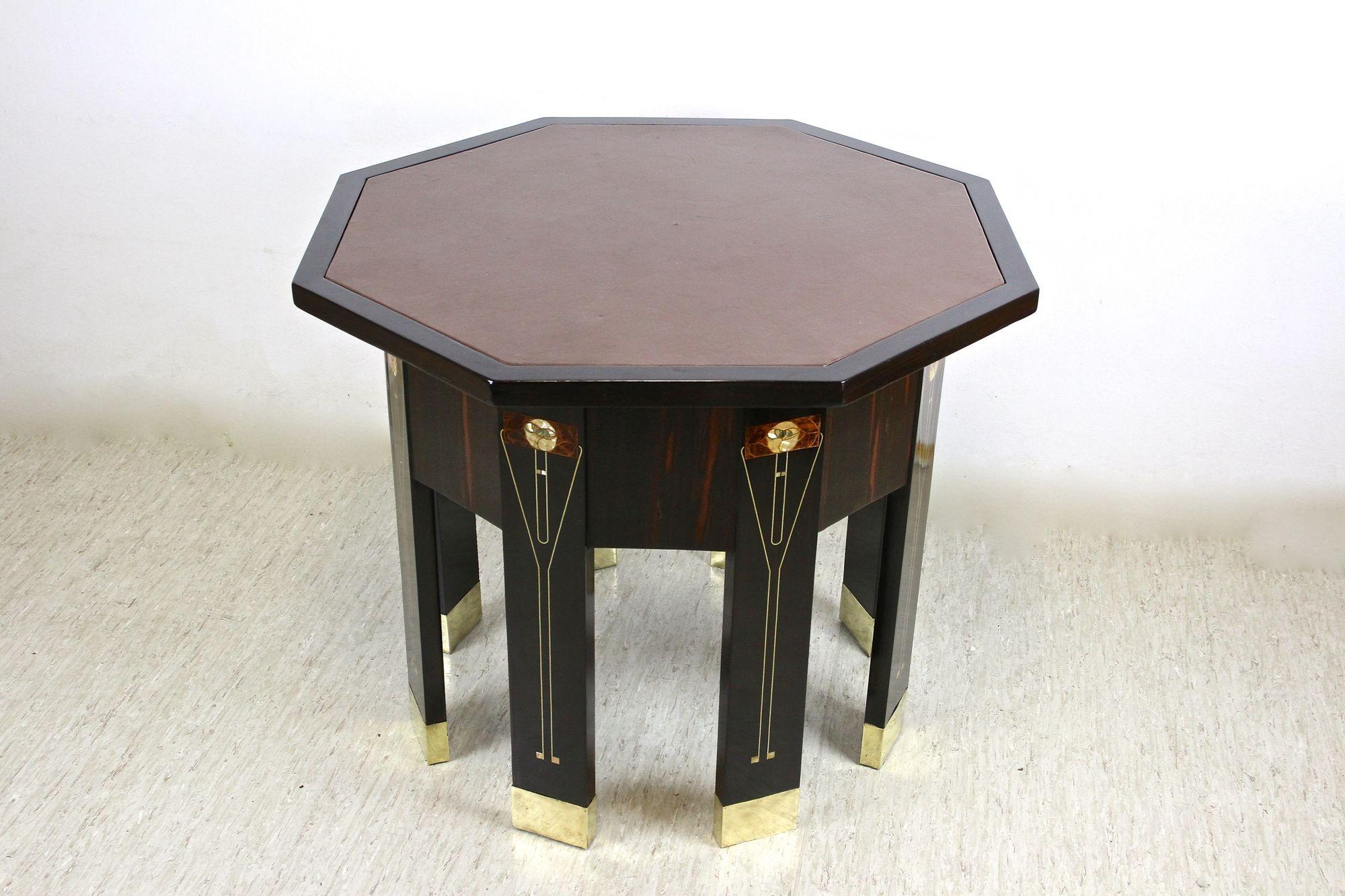 Art Nouveau Octagonal Palisander Table with Mother of Pearl Inlays, AT ca. 1905 For Sale 6