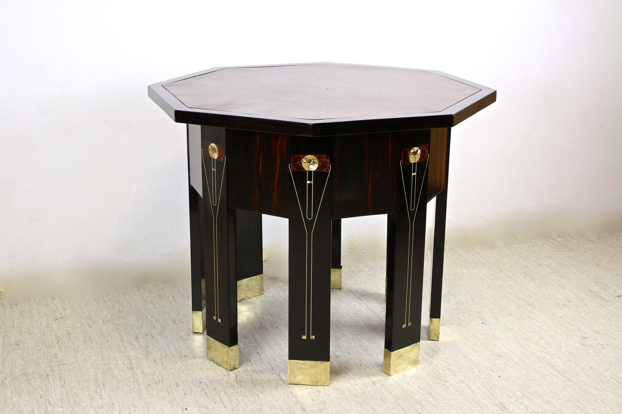 Art Nouveau Octagonal Palisander Table with Mother of Pearl Inlays, AT ca. 1905 For Sale 11