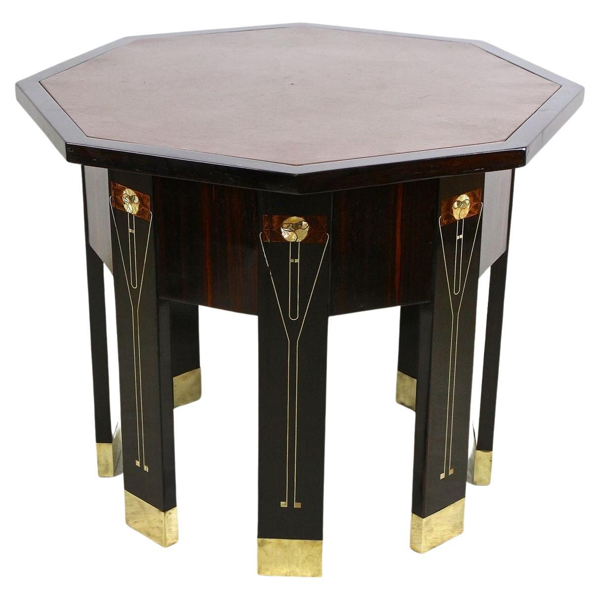 Art Nouveau Octagonal Palisander Table with Mother of Pearl Inlays, AT ca. 1905 For Sale